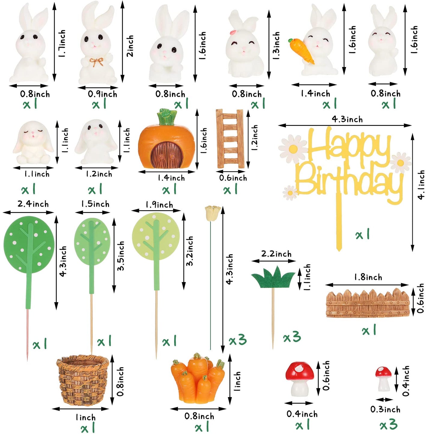 24 Pcs Bunny Cake Topper Set Rabbit Cake Decorations Rabbit Figurines Carrot Cake Decorations Rabbit Cake Topper Happy Bunny Bir