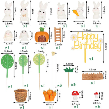 24 Pcs Bunny Cake Topper Set Rabbit Cake Decorations Rabbit Figurines Carrot Cake Decorations Rabbit Cake Topper Happy Bunny Bir