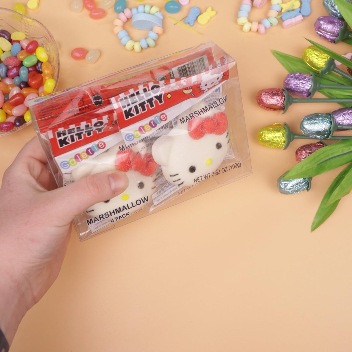 Hello Kitty Candy, Giant Fluffy Marshmallows, Individually Wrapped Pieces, Party Favor Treats, 4 Count Box
