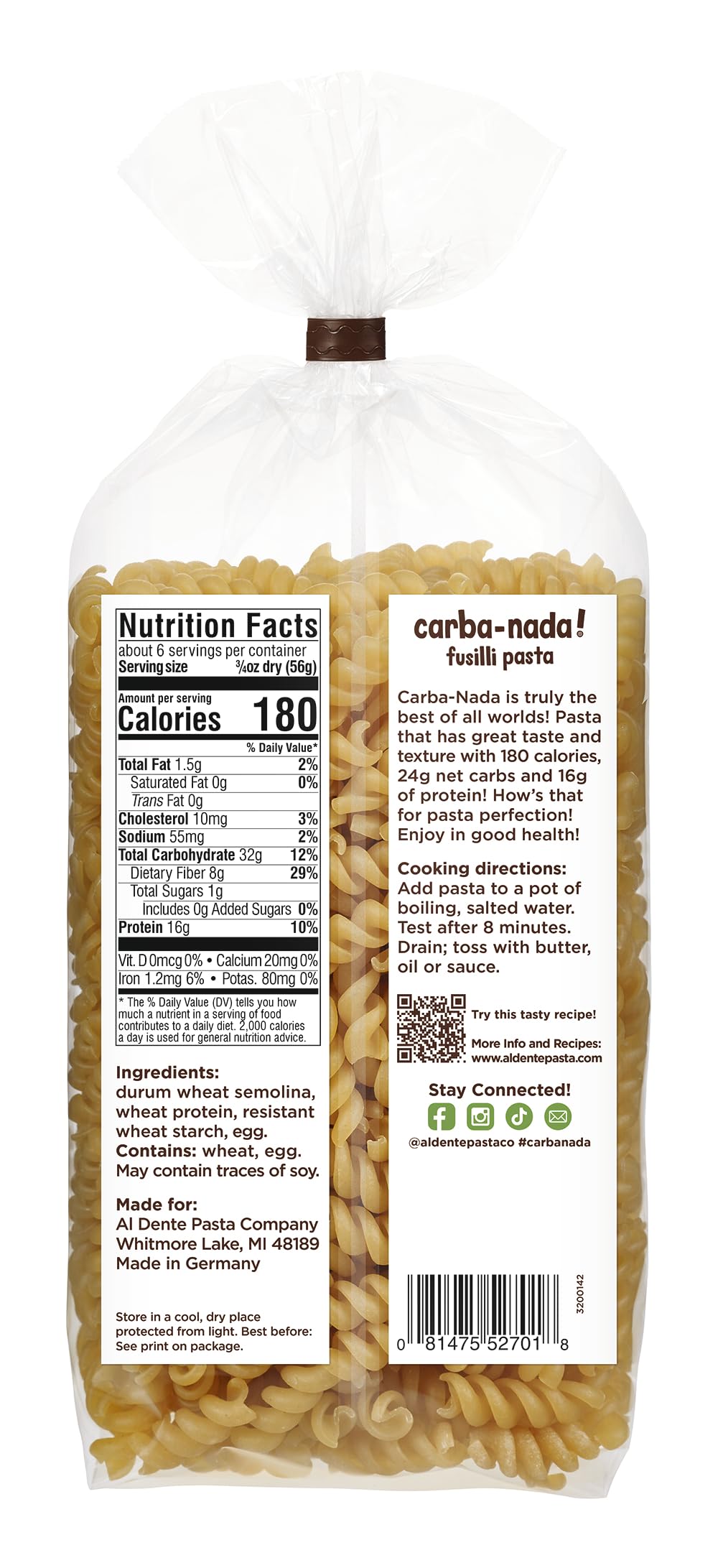 Al Dente Pasta Carba Nada Fusilli, 12 Oz (Pack of 6)