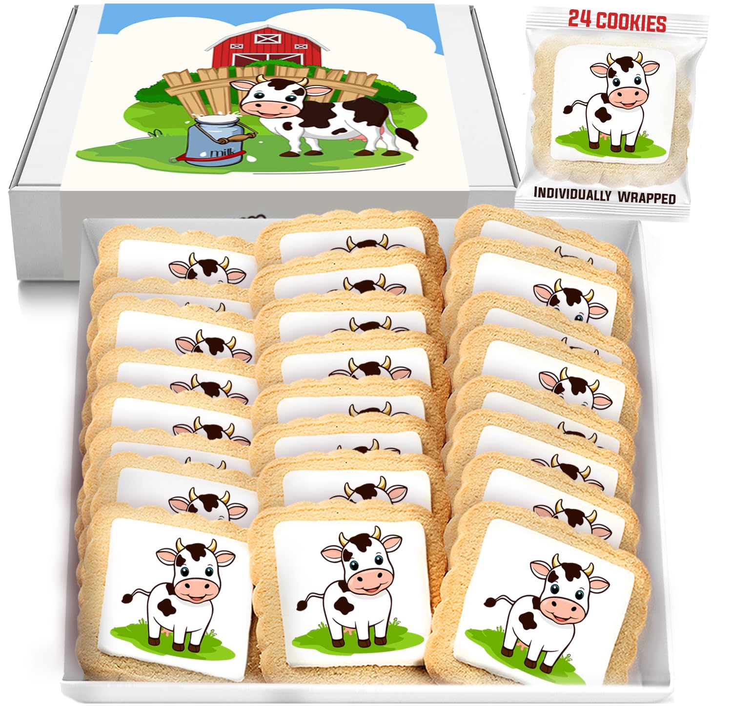 Cow Cookies 24 Pack | Birthday Party | Peanut & Nut Free Individually Wrapped