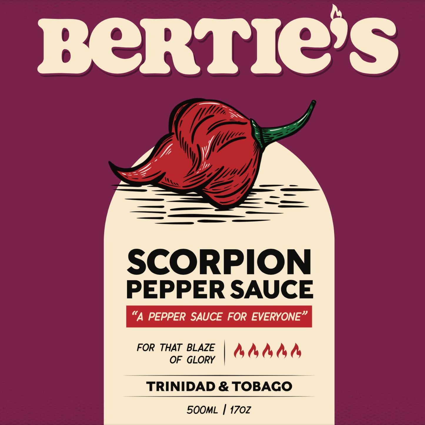 Berties Trinidad Scorpion Pepper Sauce (10 Oz/300ml) | Strong Flavour And Insane Heat