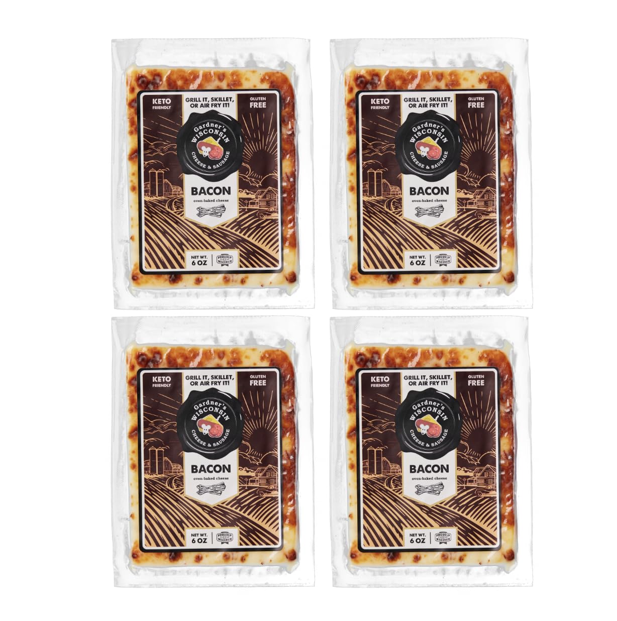Gardner s Wisconsin Cheese and Sausage, 4 Pack of Oven Baked Cheese, Bacon Flavor (6 Ounces Per Block) - Artisan Cheese Made in