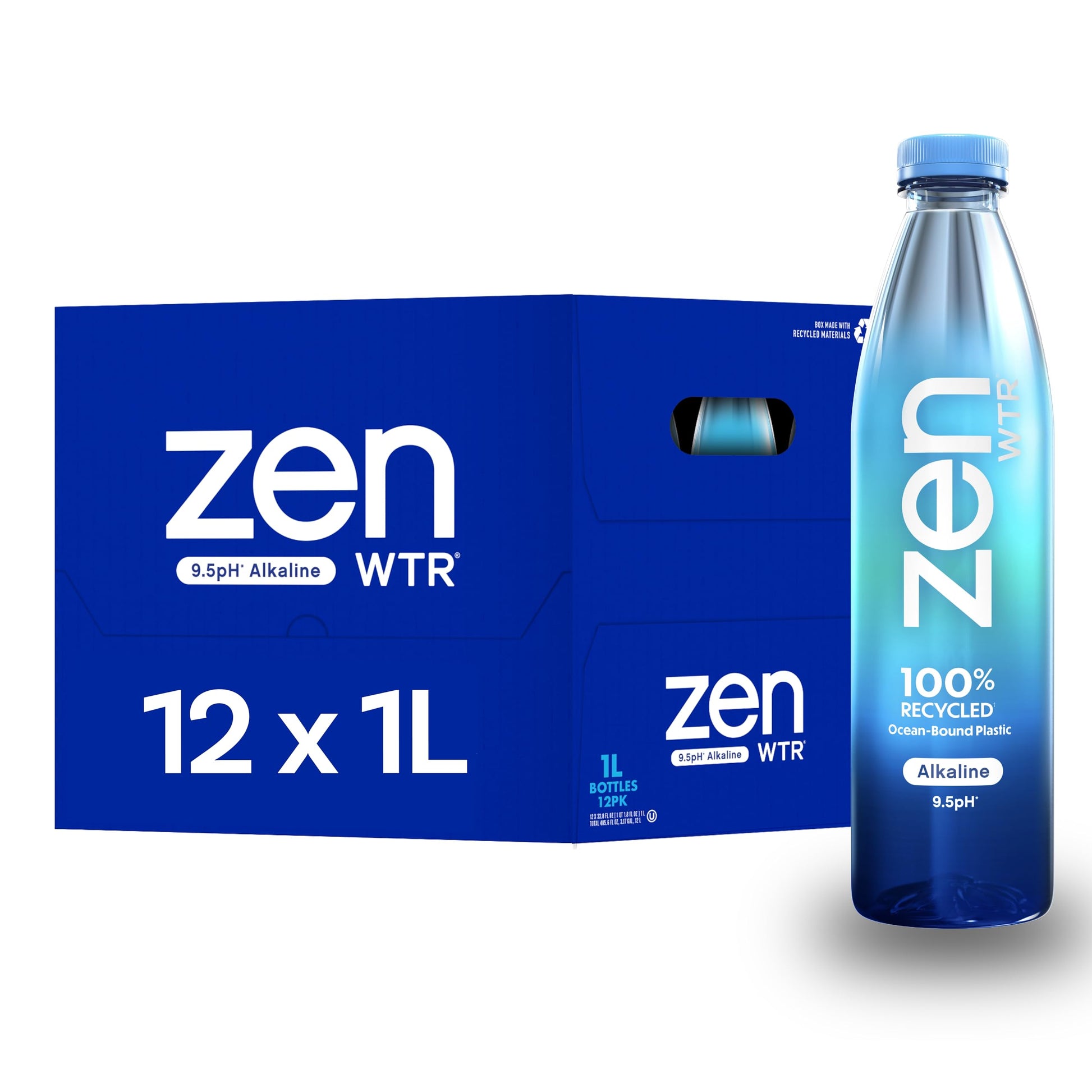 ZenWTR Ultra-Pure, Vapor Distilled Water, 1 Liter (Pack of 12) Bottled Water, 9.5 pH Alkaline Water with Electrolytes for a Cris