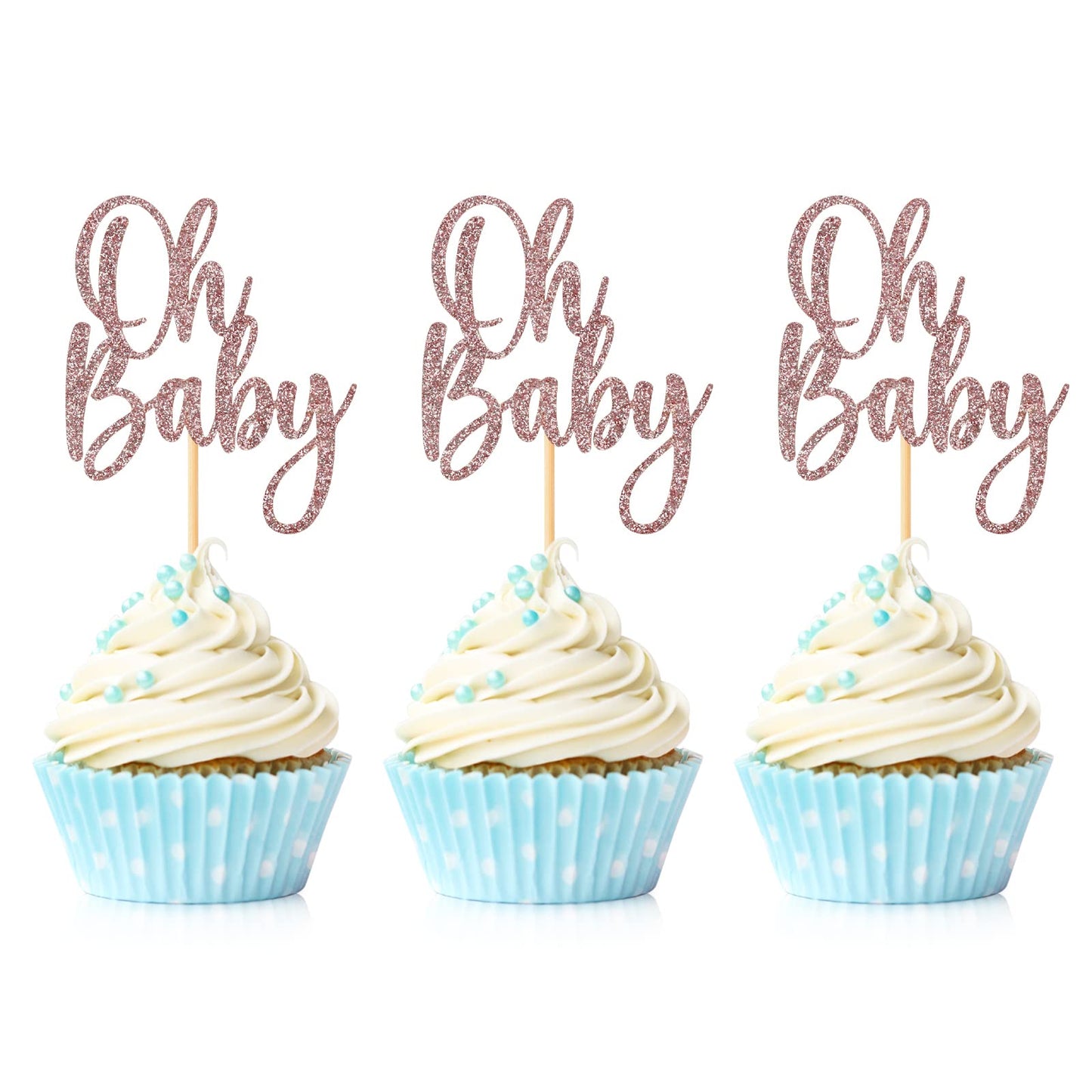 24 Pieces Oh Baby Cupcake Topper Rose Gold Glitter Baby Shower Cake Decorations Boys Girls Birthday Party Supplies