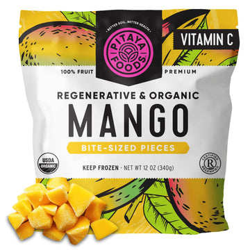 Pitaya Foods Regenerative Organic Mango Bite-Sized Pieces, Pre-Packaged Frozen Fruit, No Added Sugar or Preservatives, Containin