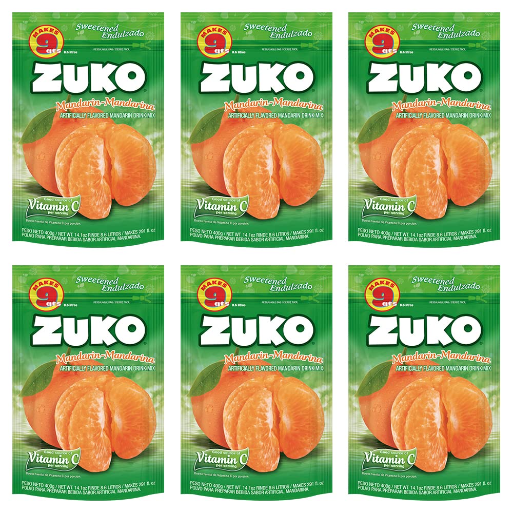 ZUKO Mandarin Instant Powder Drink | Family Pack | No Sugar Needed | Vitamin C | 14.1 Ounce (Pack of 6)