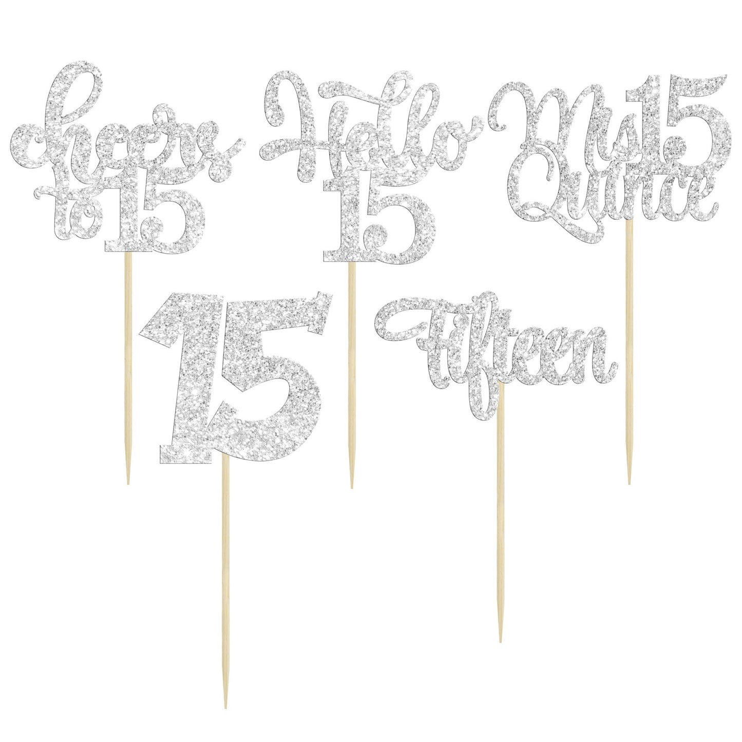 30Pcs 15Th Birthday Cupcake Toppers Fifteen Cupcake Picks Cheers To 15 Years Old Mis Quince 15 Cake Decorations For 15Th Birthda