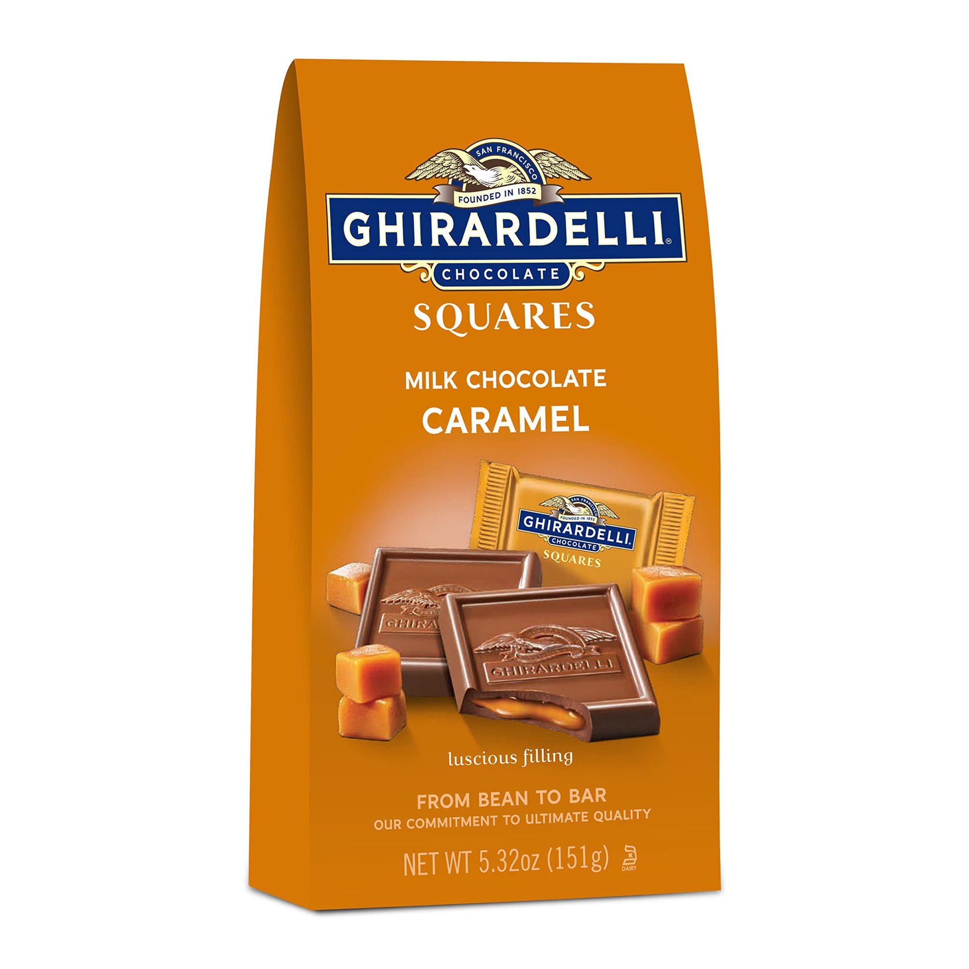 Ghirardelli Milk Chocolate Squares With Caramel Filling, Holiday Chocolate For Holiday Gifts And Stocking Stuffers, 5.32 Oz Bag