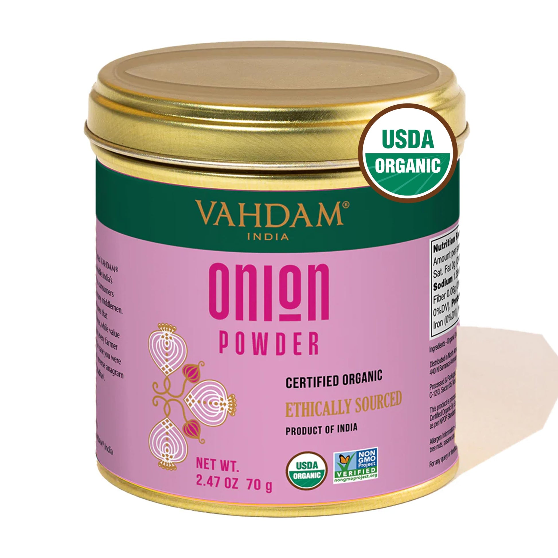 Vahdam, Organic Onion Powder (2.47Oz/70G) Gluten Free, Non Gmo, 100% Raw | Aromatic Spice, Perfect For Seasoning, Cooking | Direct From Source
