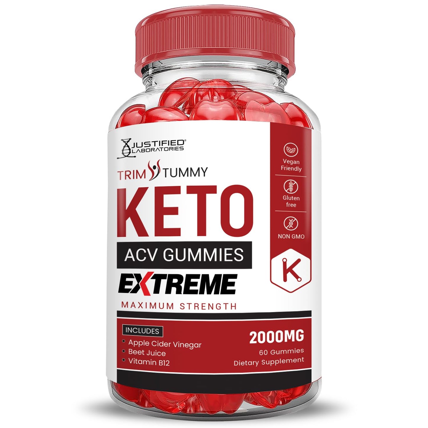 Justified Laboratories Trim Tummy Keto ACV Gummies, 2000MG, 60 Count (Pack of 3) Vegan Non-GMO