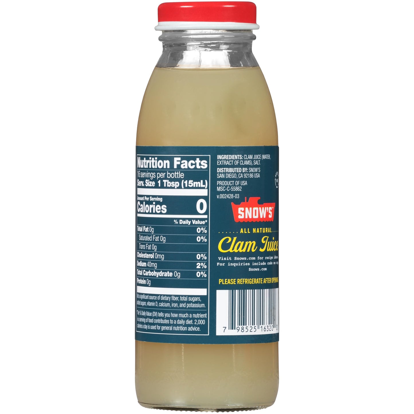 Snow'S All Natural Clam Juice, 8 Oz Bottle (Pack Of 12) - Gluten Free, Keto Friendly - Great For Pasta & Seafood Recipes