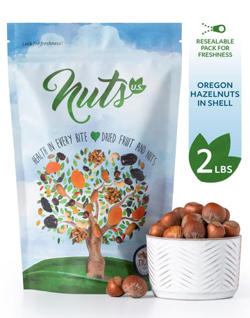 NUTS U.S. Oregon Hazelnuts In Shell, Whole Raw Unsalted, 2 lbs Resealable Bag