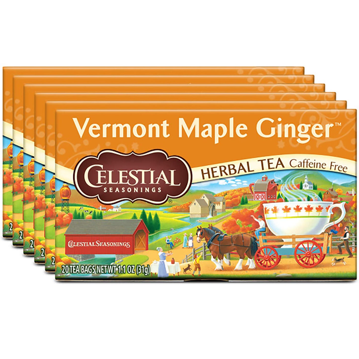 Celestial Seasonings Herbal Tea Vermont Maple Ginger Caffeine Free 20 Count Pack of 6 Natural
