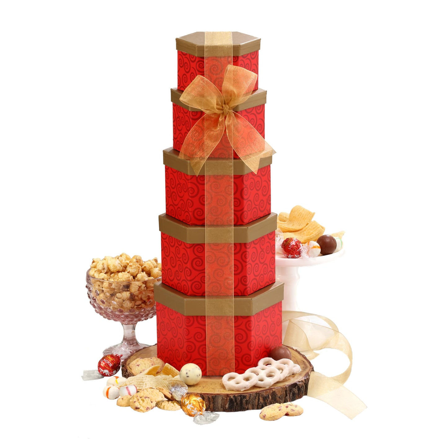 Broadway Basketeers Valentines Day Chocolate And Sweets Ruby Red Gift Basket Holiday Tower, Anniversary, Birthday, Thinking Of You For Women, Mom, Step-Mother, Wife, Girlfriend, Her Or Him