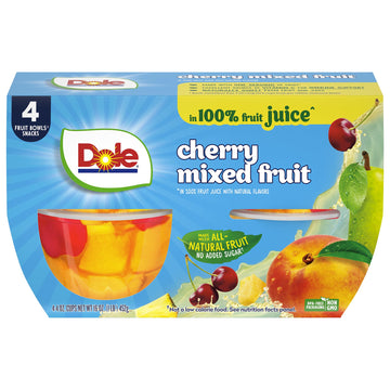 Dole Cherry Mixed Fruit in 100% Juice^ - Dole Fruit Bowls Snacks - 4 oz Fruit Bowls - 4 Pack