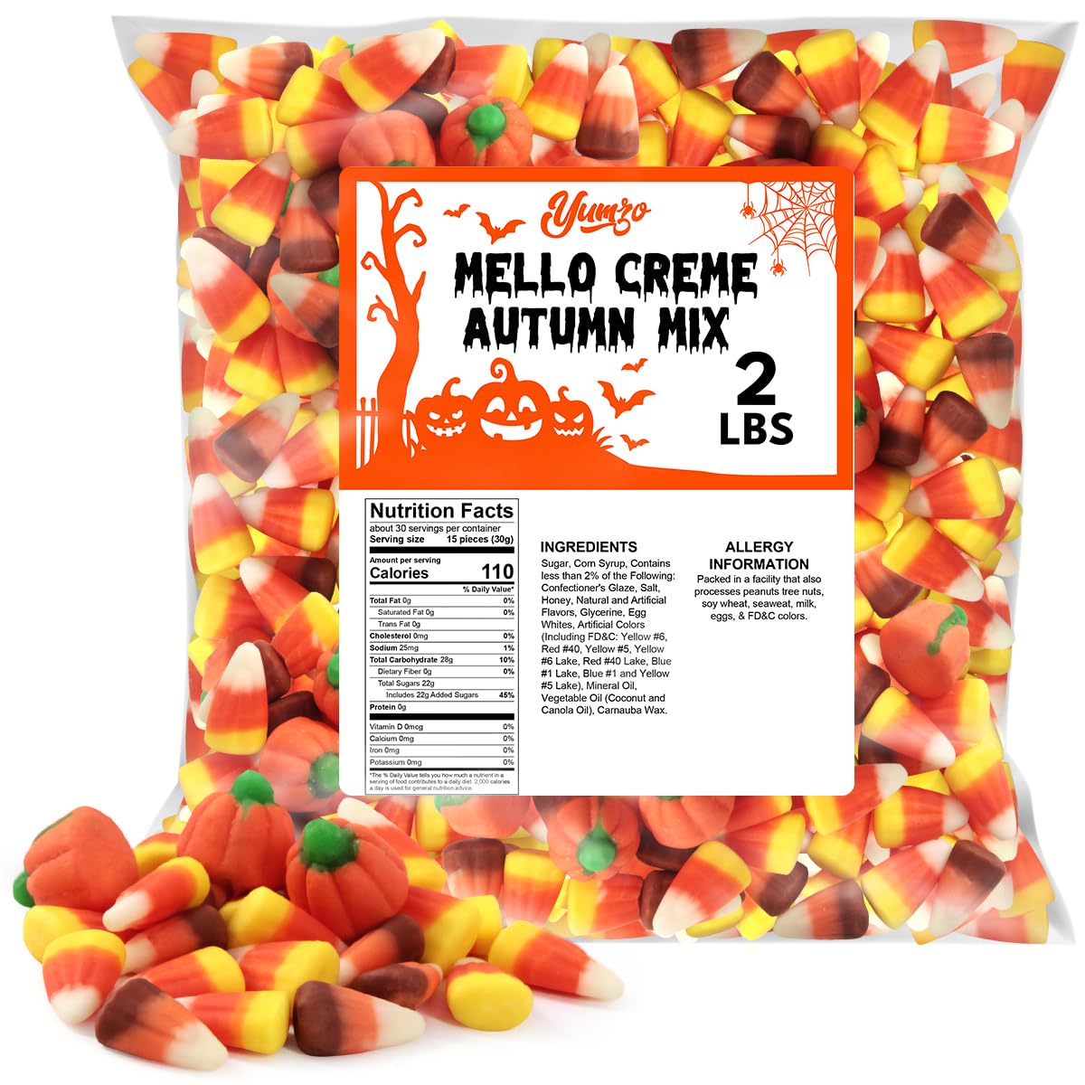 Yumzo Autumn Mix Candy Corn and Pumpkins, 2lbs Bulk Halloween Candies, Decorative Fall  , 17.2 x 6.2 x 18.1 cm