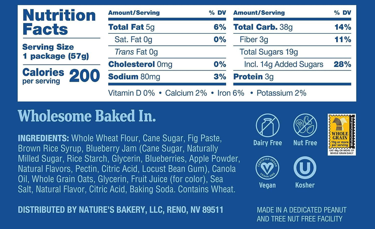 Natures Bakery Whole Wheat Fig Bars, Blueberry, Real Fruit, Vegan, Non-Gmo, Snack Bar, 7 Boxes With 12 Twin Packs (84 Twin Packs