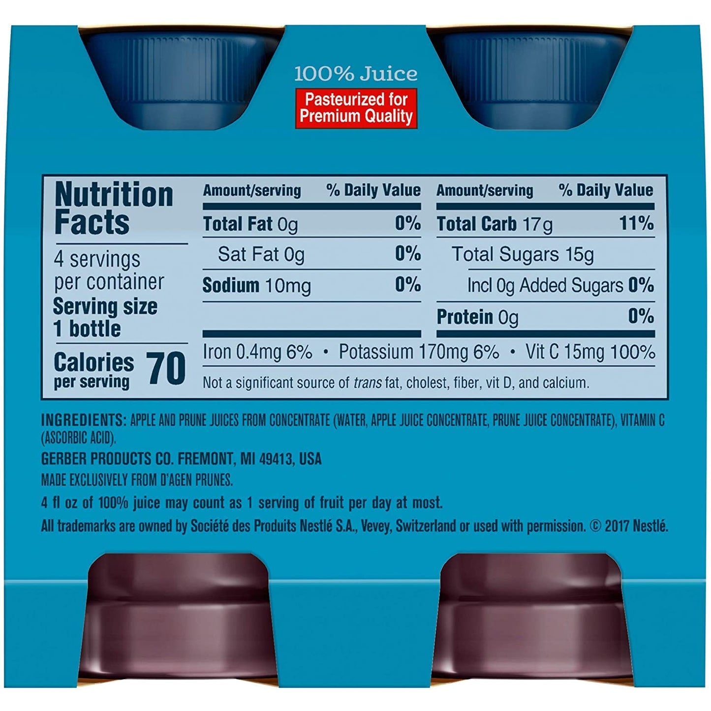 Gerber Apple Prune Juice, Non-Gmo Juice From Concentrate, Made For Toddlers, 4-4 Fl Oz Bottles Per Pack (Pack Of 12)