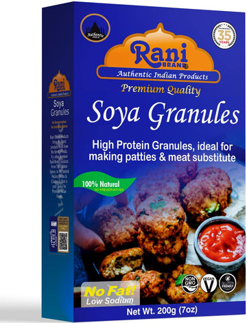 Rani Soya Granules (High Protien) 7oz (200g) ~ All Natural, Salt-Free | Vegan | No Colors | Gluten Friendly | NON-GMO | Kosher |