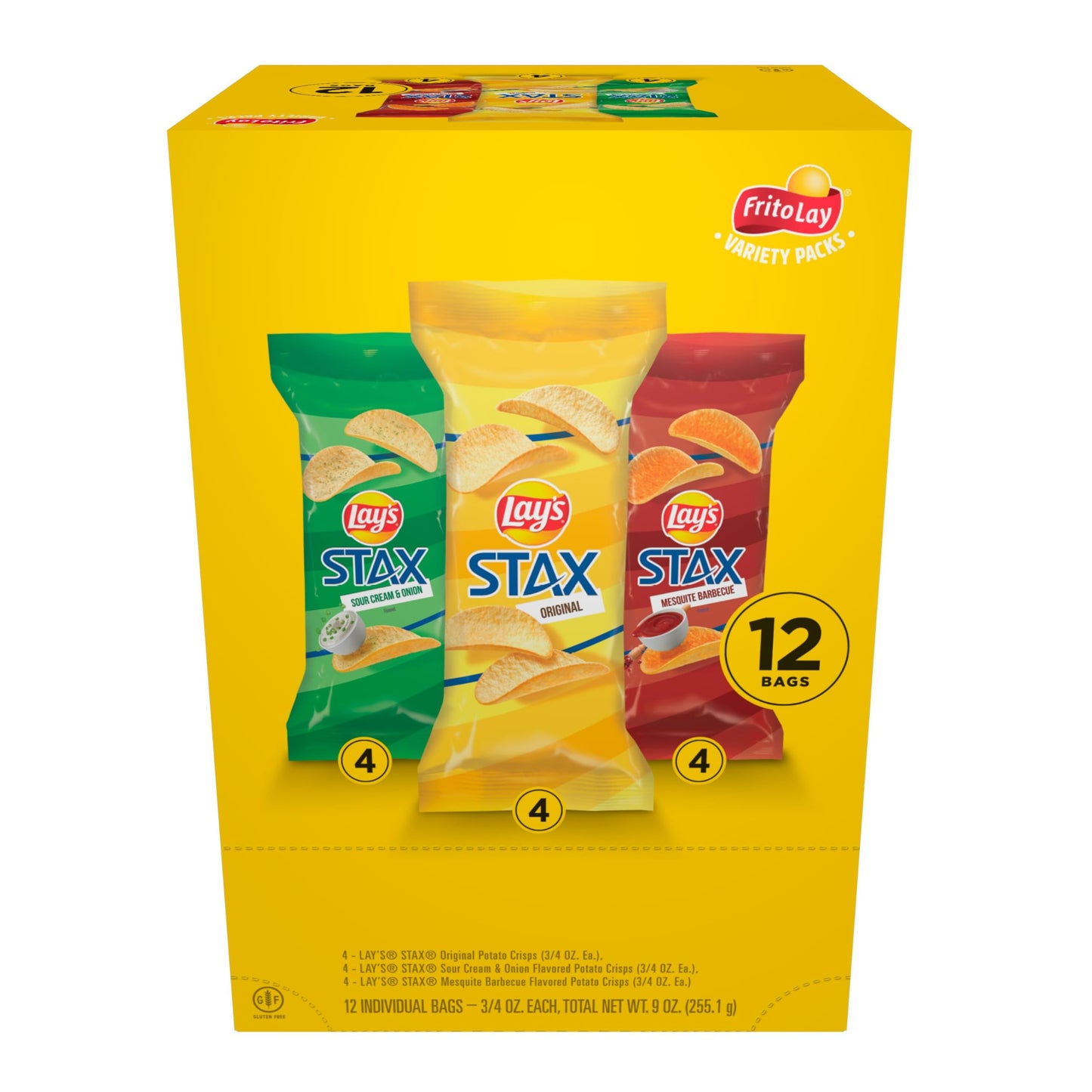 Lays Stax Potato Crisps Chips  Variety Pack  Gluten Free  0.75 Oz Canisters  12 Pack