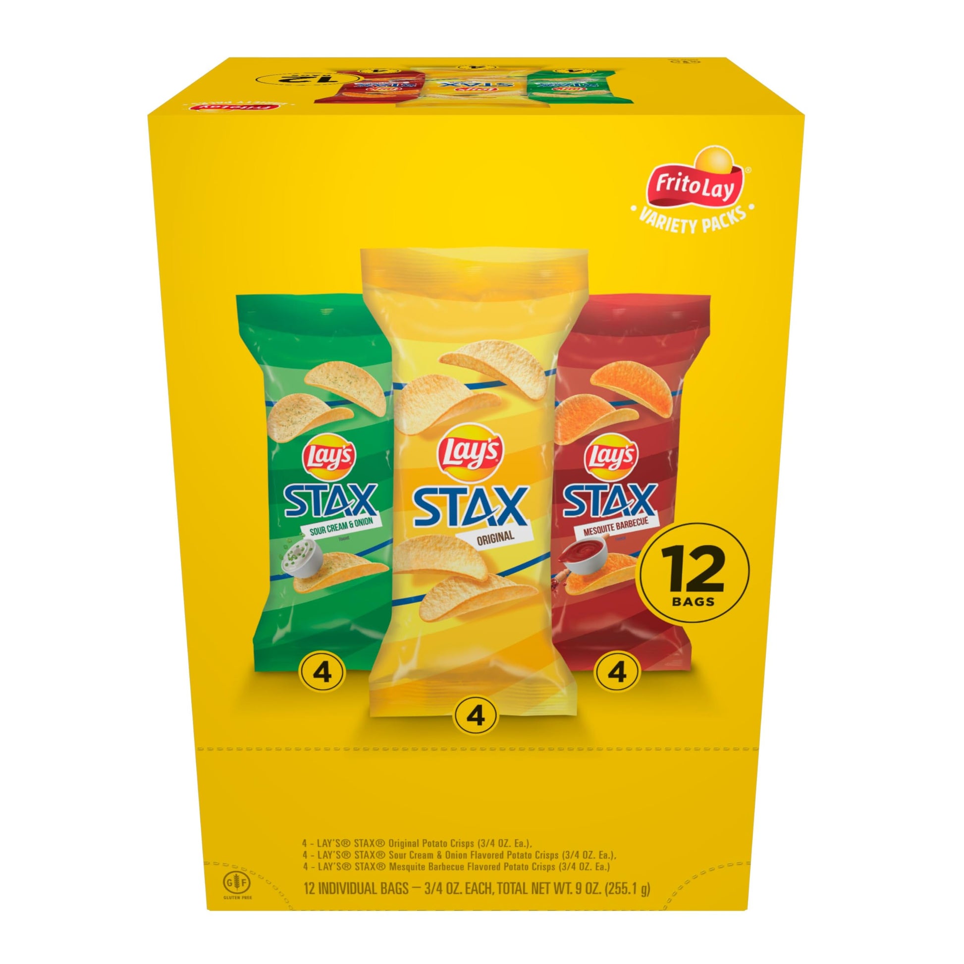 Lays Stax Potato Crisps Chips  Variety Pack  Gluten Free  0.75 Oz Canisters  12 Pack