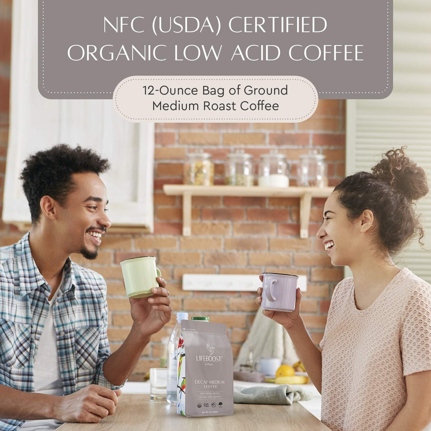 Lifeboost Coffee Medium Roast Swiss Water Decaf Coffee Ground - Low Acid Single Origin Usda Decaf Organic Coffee - Non-Gmo Coffe