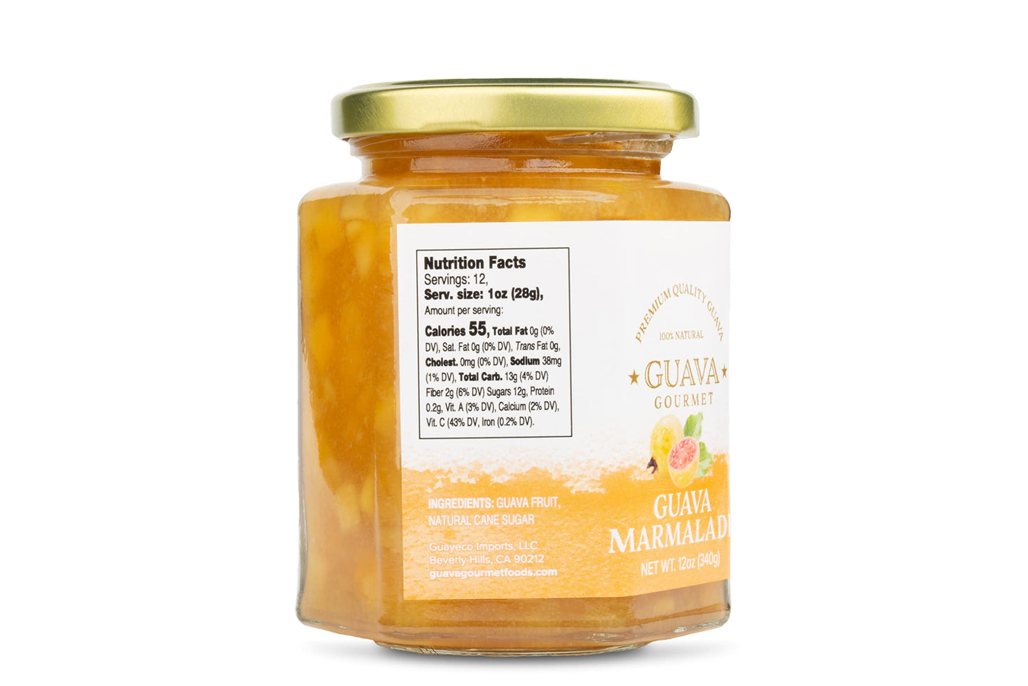 Guava Gourmet Marmalade with Tropical Fruit Chunks, All-Natural, Vegan, 12oz Jar