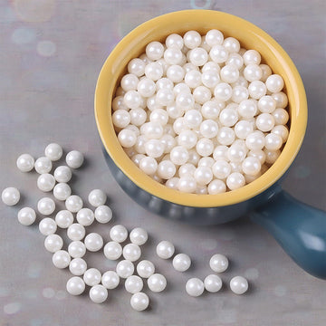 Edible Pearl Sugar Sprinkles White Candy Pearls Baking Decorations 7mm 130g/4.58 Oz White Sprinkles Sugar Pearl for Cake Decorat