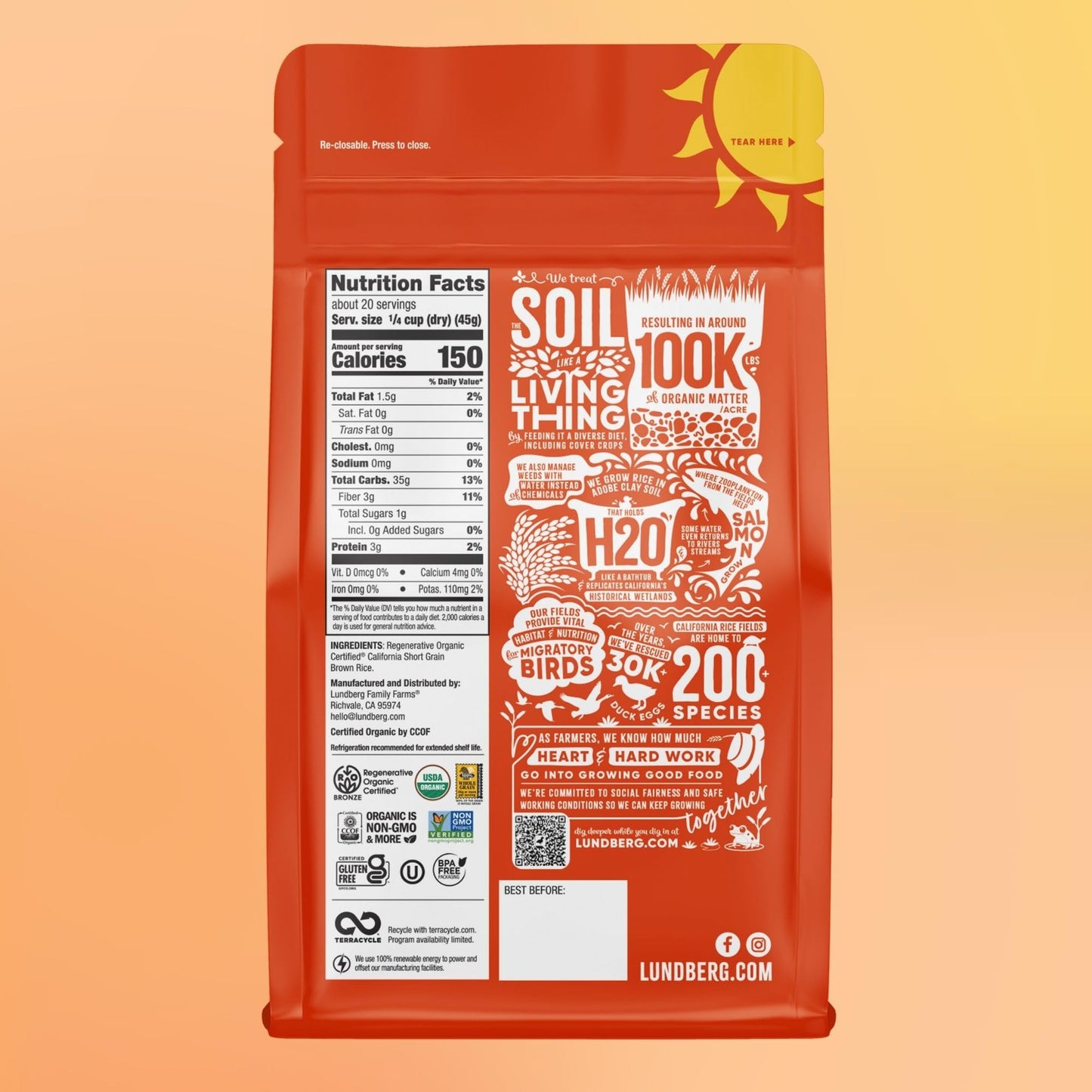 Lundberg Organic Brown Rice, Short Grain - Whole Grain Rice that Clings Together When Cooked, Subtle Nutty Flavor, Healthy Food,