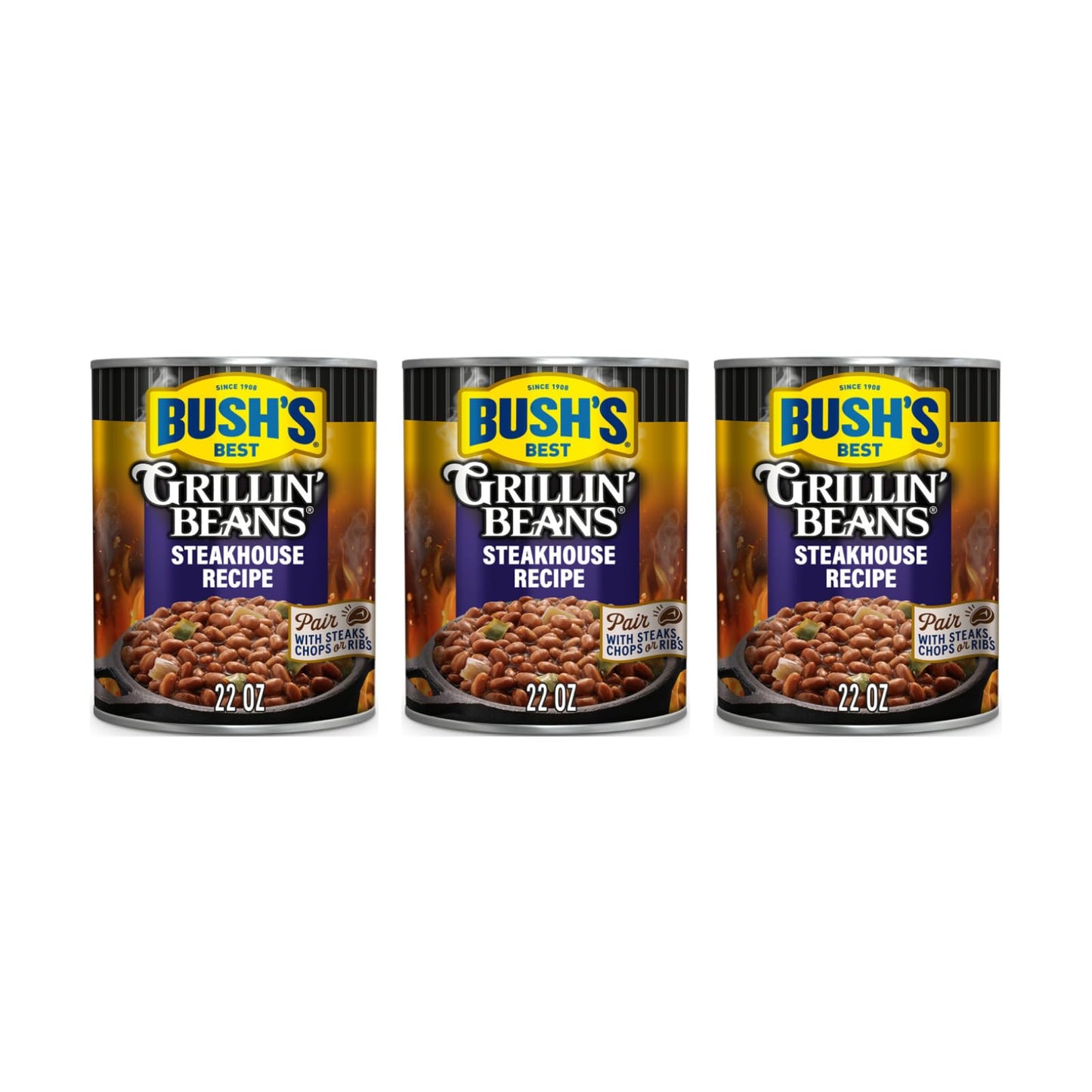Bush's Steakhouse Recipe Grillin' Beans, 22 Oz (Pack of 3)