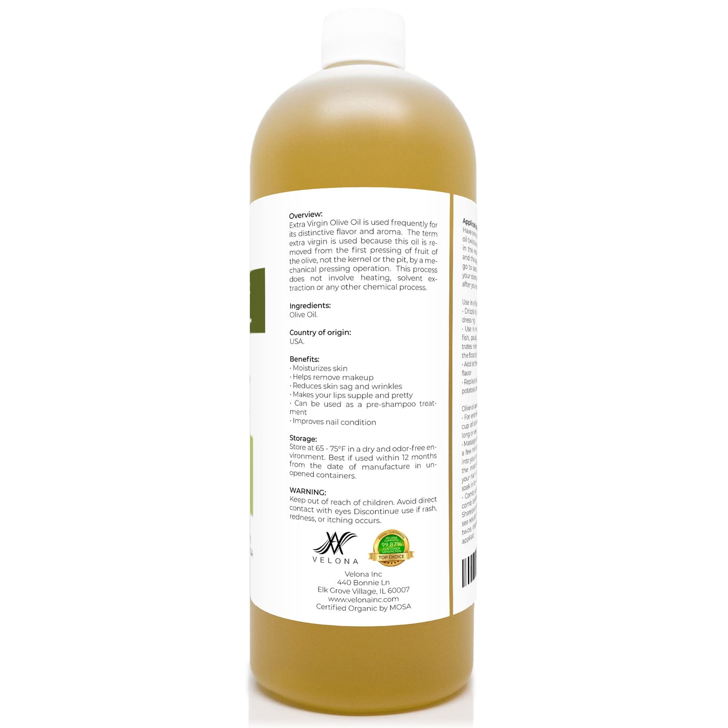 Olive Oil Extra Virgin Organic Unrefined Cold Pressed Velona (32Oz)