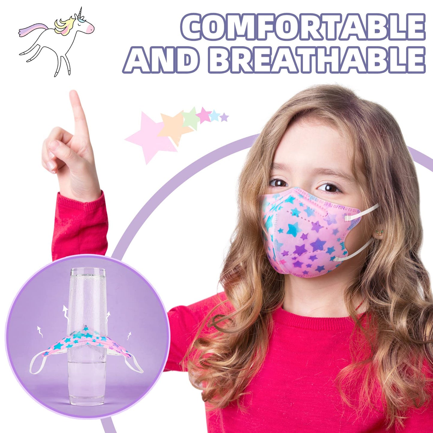 Fenfen Kids Kn95 Face Mask Disposable - 50 Pack Kn 95 Kid Masks Children Small Size Breathable Girls Kids Kn95 Unicorn Mask Masc