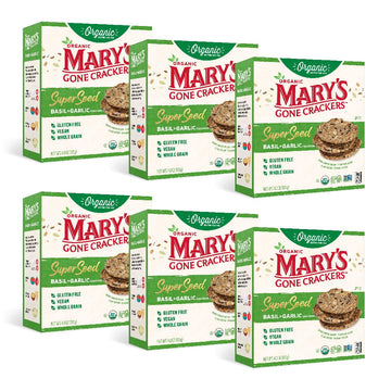 Marys Gone Crackers Super Seed Crackers, Basil & Garlic, 4 Ounce (Pack of 6), Organic Plant Based Protein, Gluten Free