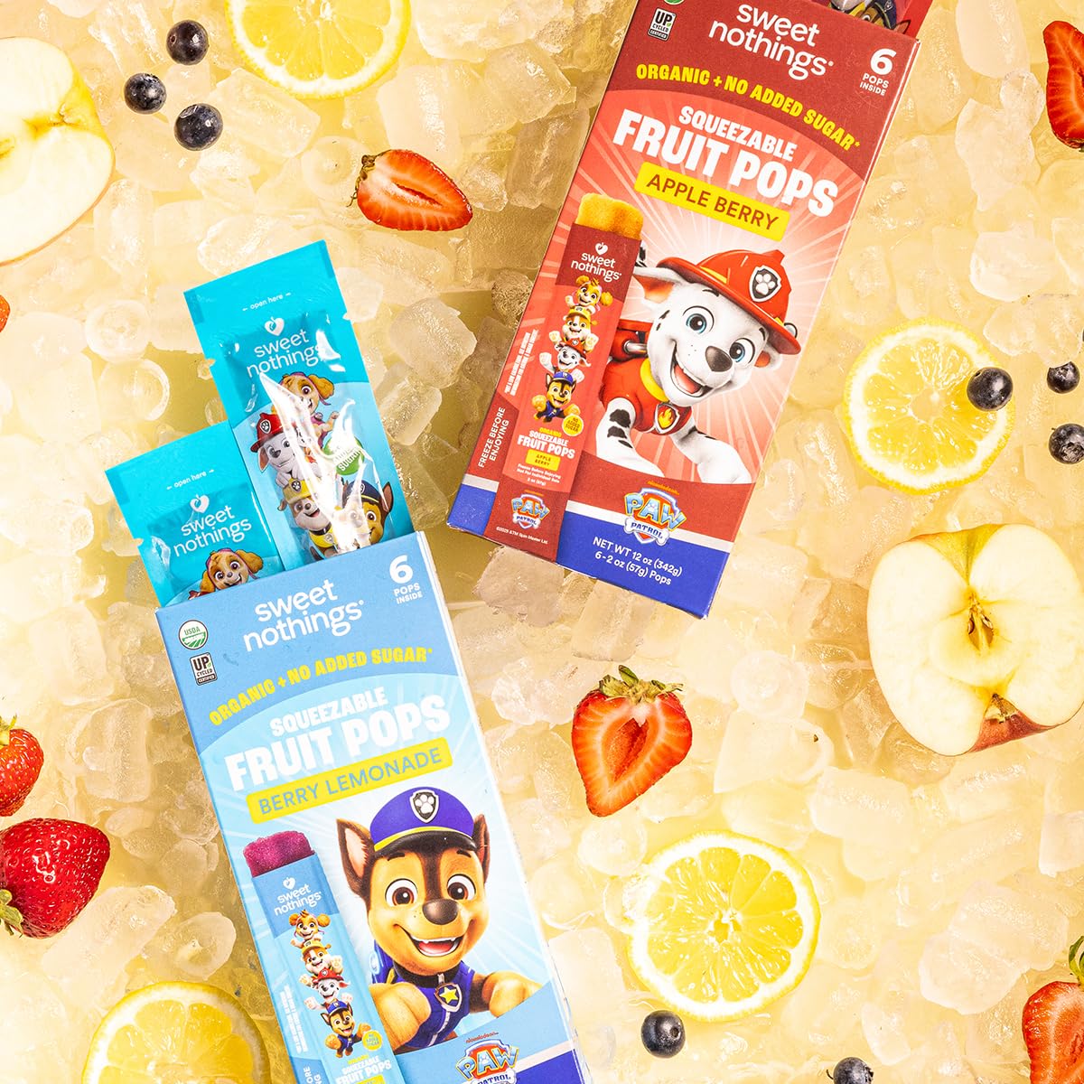 Sweet Nothings, PAW Patrol Multi Pack, USDA Organic Kids Squeezable Super Fruit Popsicle Pops, Value Pack of 24 - Dye-Free, No