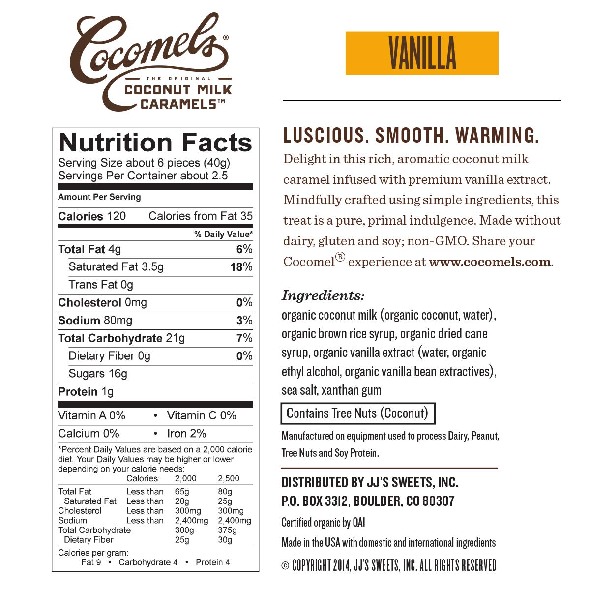 Cocomels Coconut Milk Caramels, Vanilla Flavor, Organic, Dairy Free, Vegan, Gluten Free, Non-Gmo, No High Fructose Corn Syrup, K