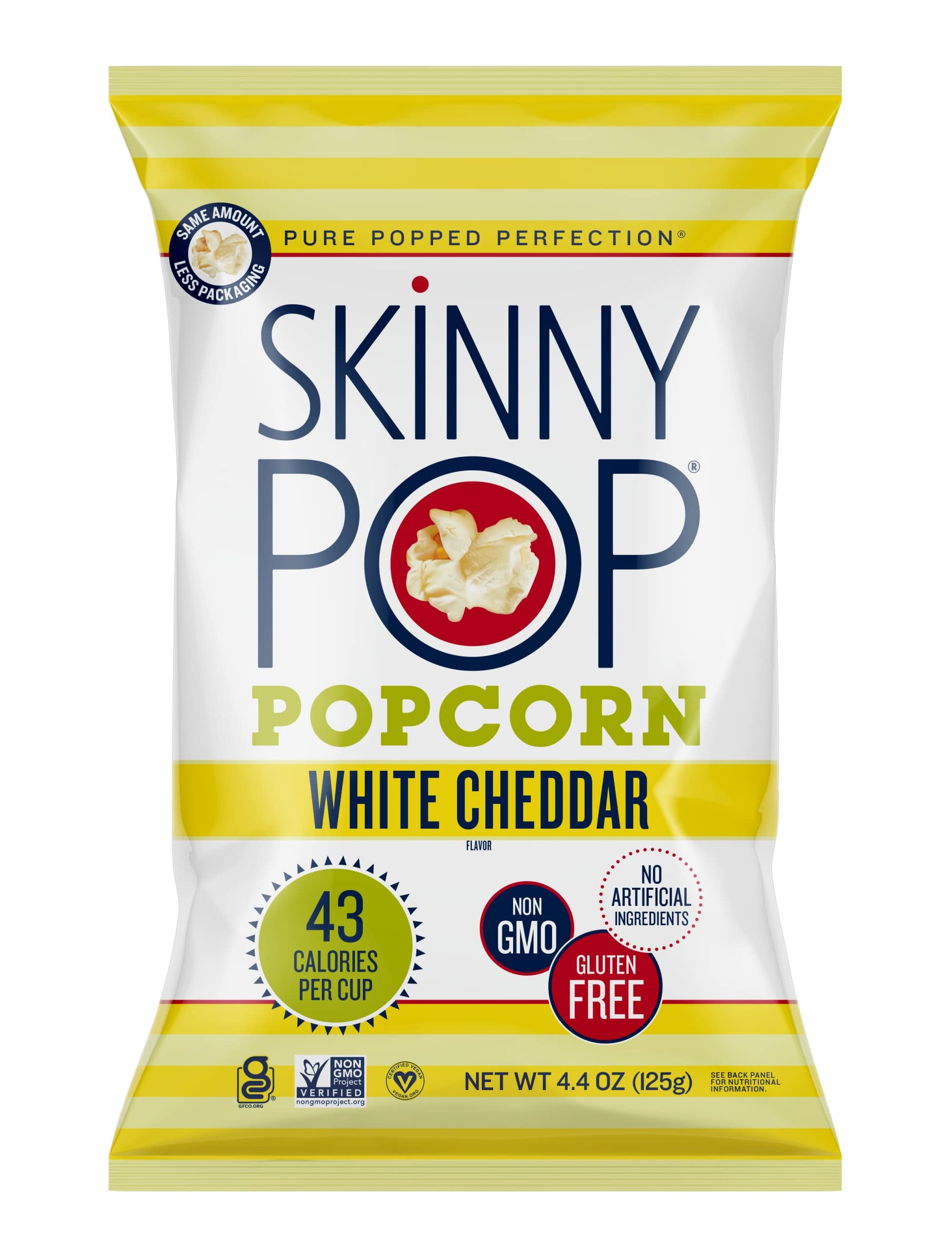SkinnyPop White Cheddar Popcorn, Gluten Free, Non-GMO, Healthy Snacks, Skinny Pop, 4.4oz Grocery Size Bag