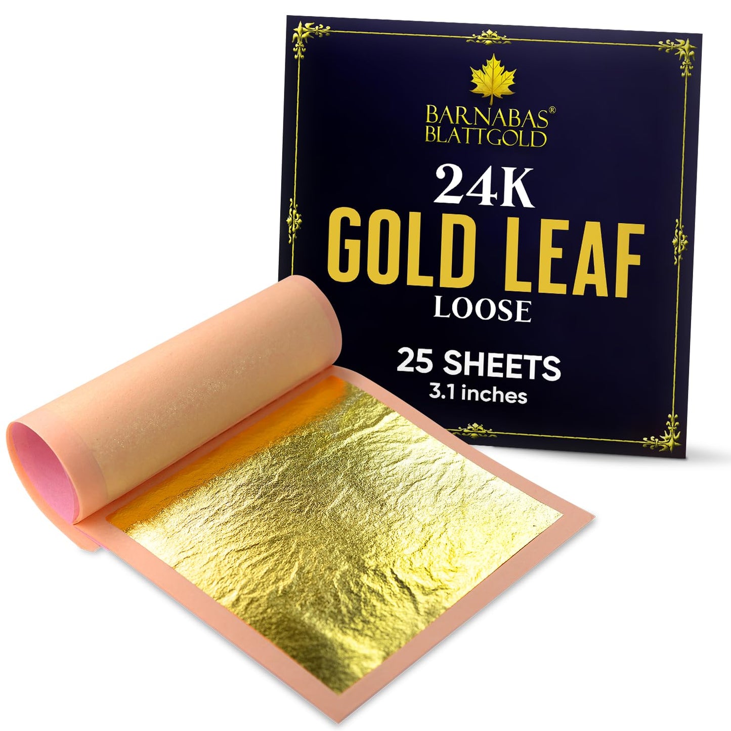 Barnabas Blattgold Edible Gold Leaf 24K - Cake Decorations, Loose Gold Leaf Sheets For Cupcakes - 3.1 Inches, Book Of 25