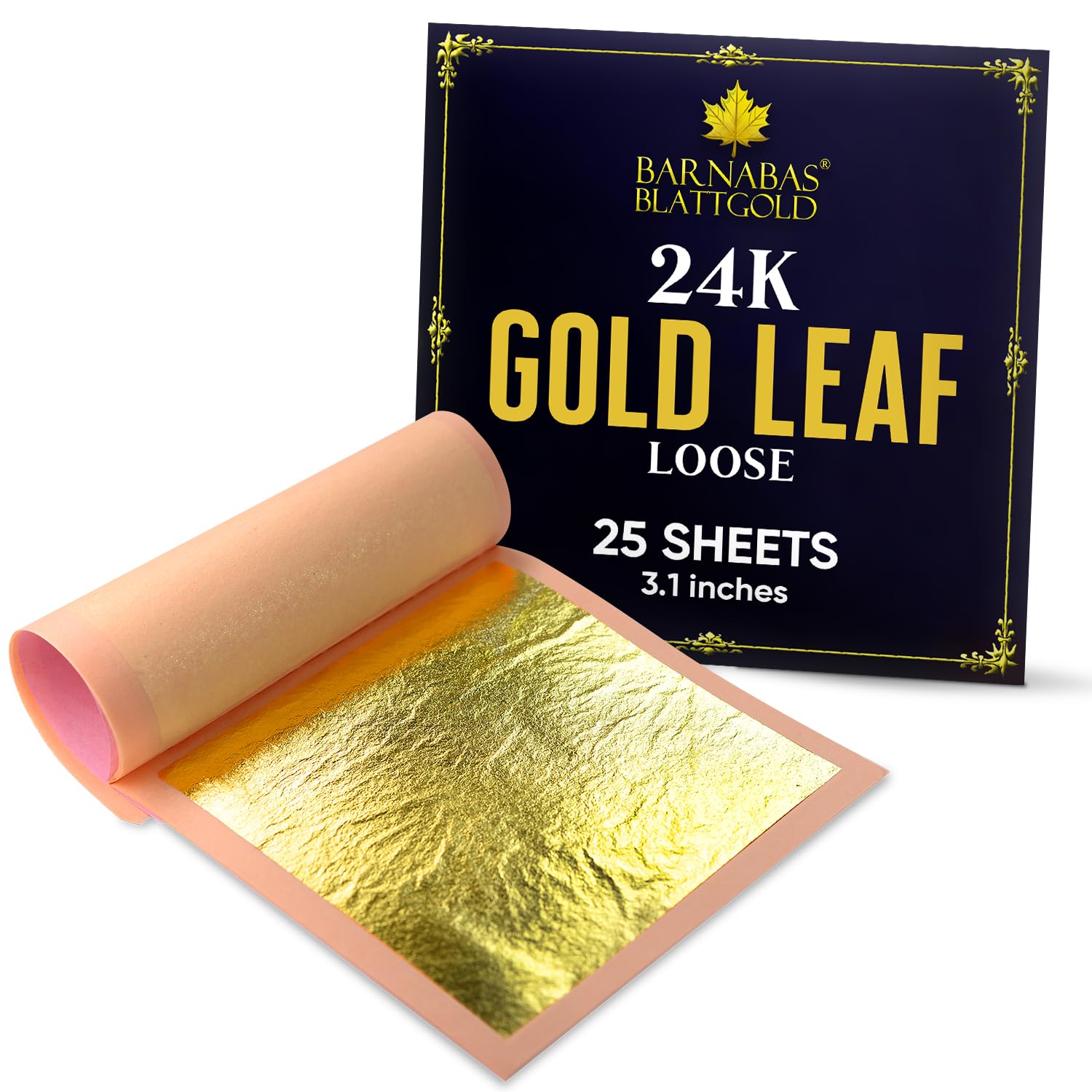 Barnabas Blattgold Edible Gold Leaf 24K - Cake Decorations, Loose Gold Leaf Sheets For Cupcakes - 3.1 Inches, Book Of 25