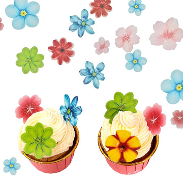 Yocity 70Pcs Edible Flowers Cake Toppers Edible Flowers Cupcake Topper Luau Hawaii Flowers Wafer Paper Flower Cake Decorations F