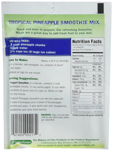Concord Foods Pineapple Smoothie Mix - Fruit Flavor with No Artificial Flavors, Colors, or Preservatives - Ideal Fresh Fruit Smo