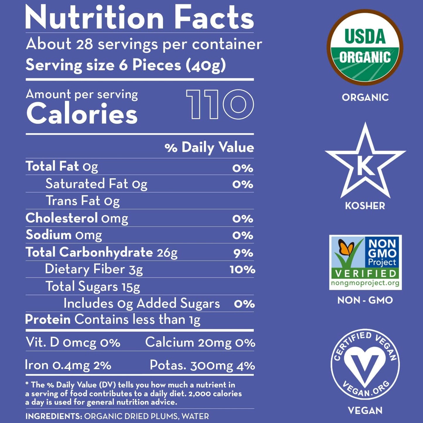 SUNNY FRUIT Organic Prunes, 2.5 Pound Bulk Bag - Non-GMO, Vegan, Halal, Kosher, No Preservatives, No Sugar Added