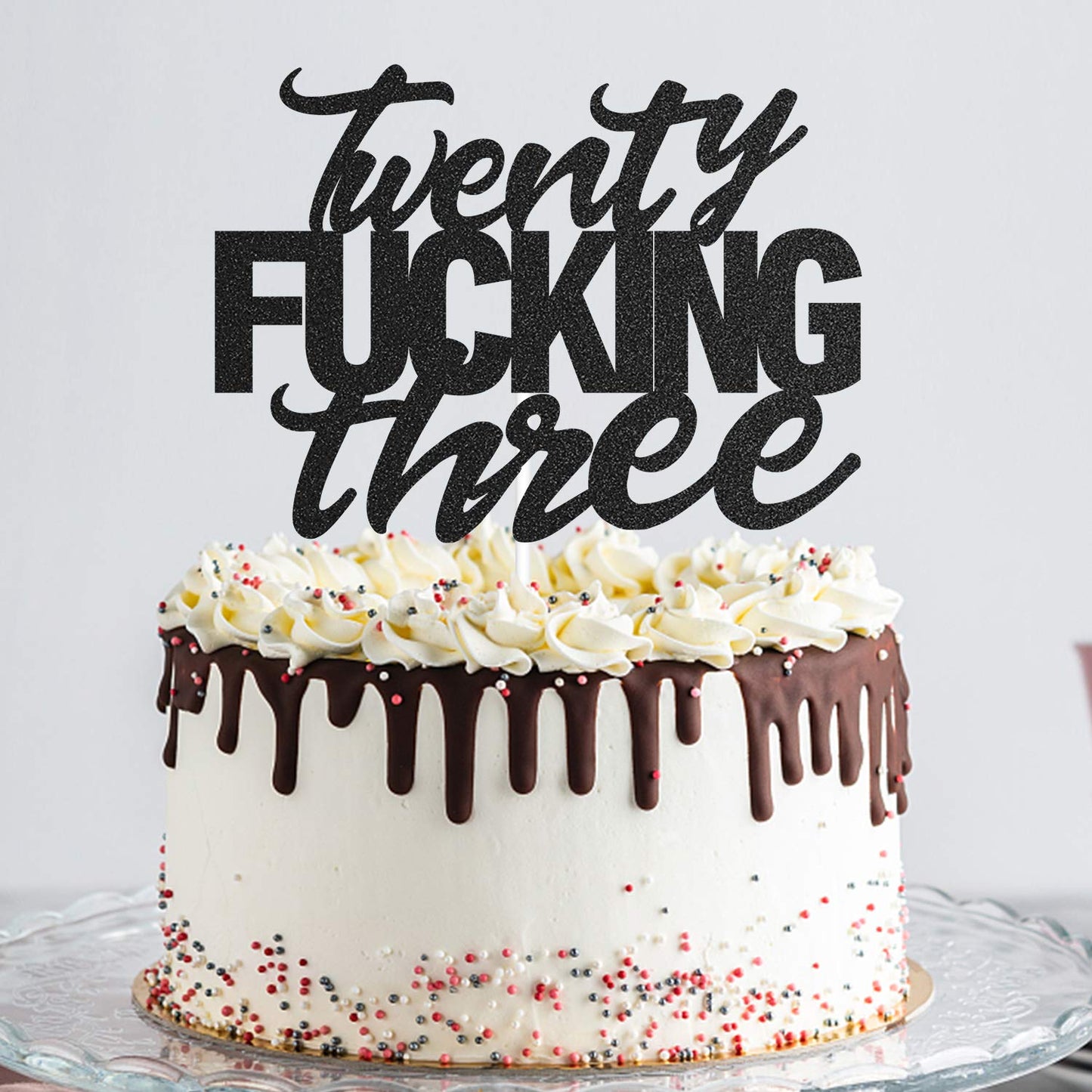 Twenty Three Black Glitter Cake Toppers 23 Years Old 23Rd Birthday Party Decorations Supplies