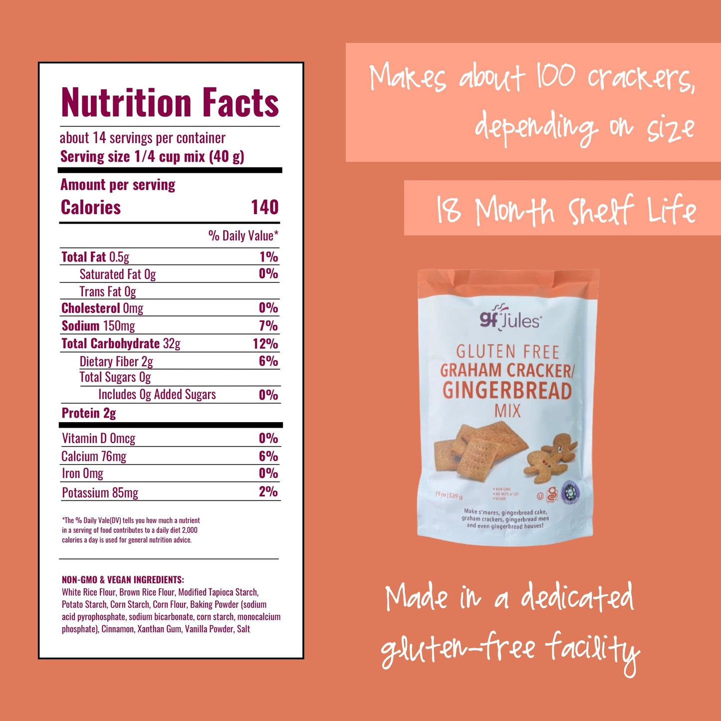 Gfjules Certified Gluten Free Graham Cracker And Gingerbread Baking Mix | Non-Gmo, Vegan, Kosher & Top 9 Allergen Free | Perfect