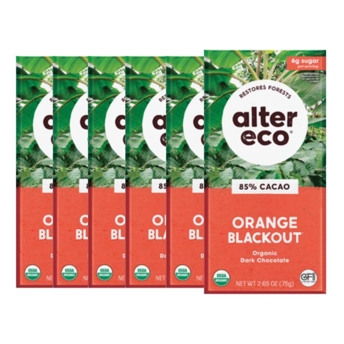 Alter Eco | Dark Chocolate Bars | Pure Dark Cocoa  Fair Trade  Organic  Non-Gmo  Gluten Free (6-Pack Orange Blackout)