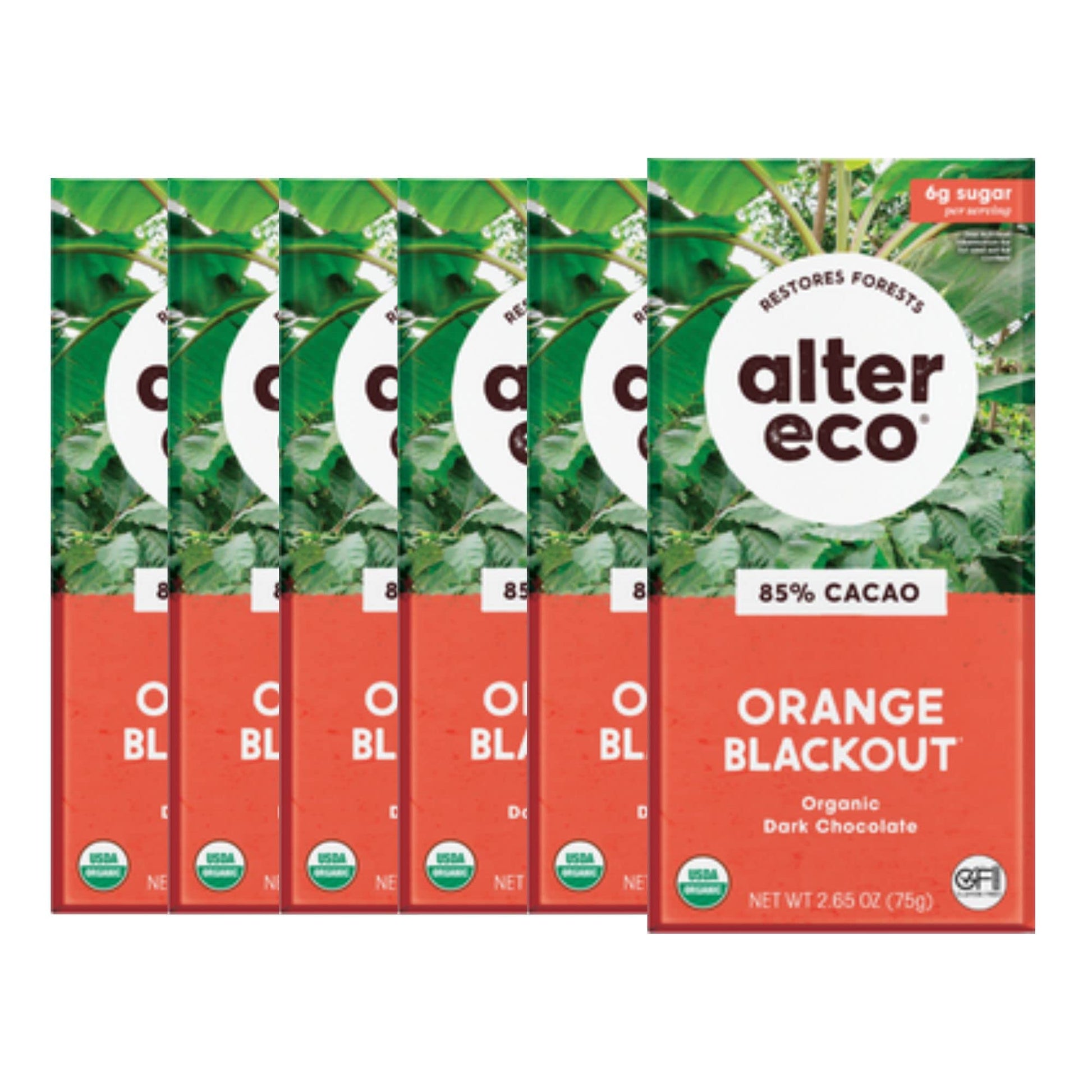 Alter Eco | Dark Chocolate Bars | Pure Dark Cocoa  Fair Trade  Organic  Non-Gmo  Gluten Free (6-Pack Orange Blackout)