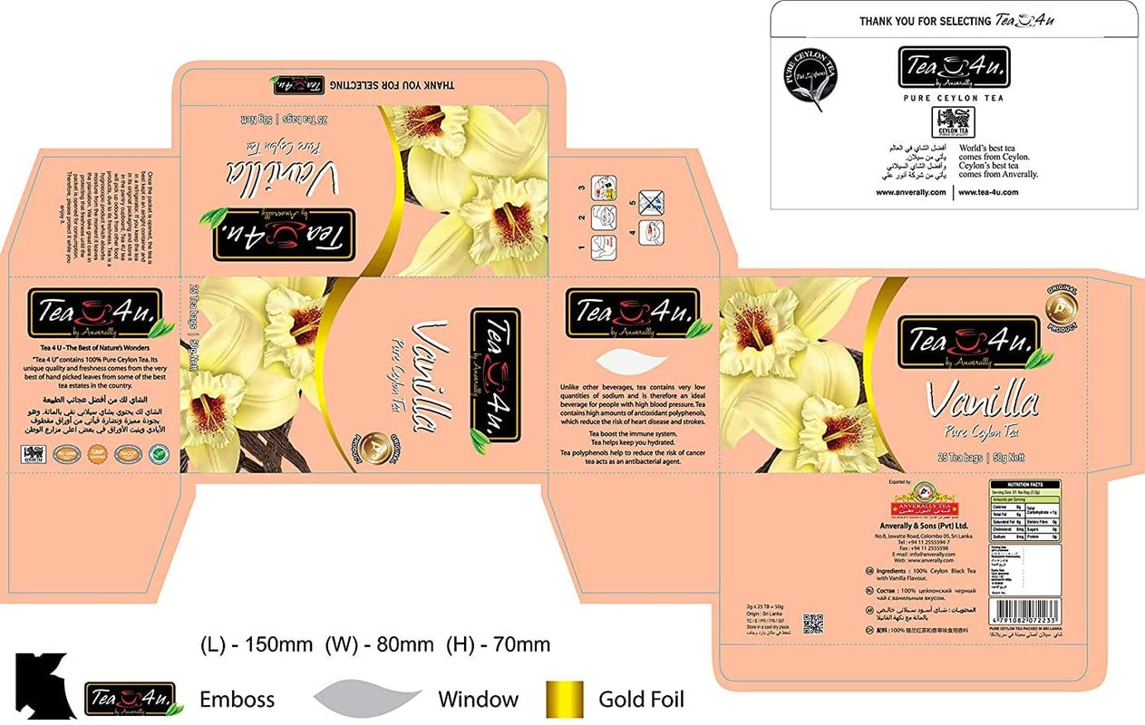Tea4U Flavored Black Teabags - Original Ceylon Tea (Vanilla)