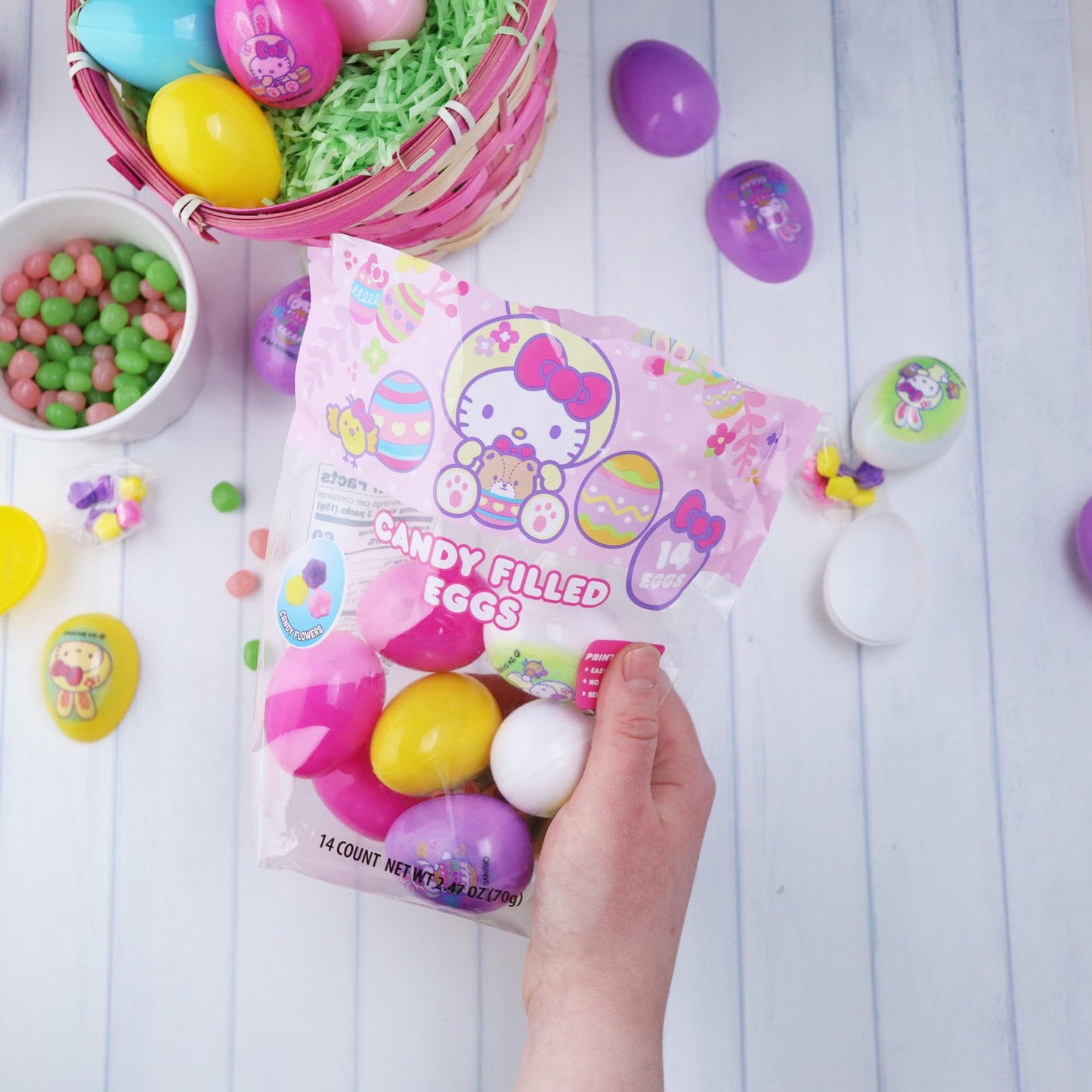 Hello Kitty Themed Easter Eggs Set, Prefilled With Assorted Hard Candies, Basket Stuffer Treats, 14 Count