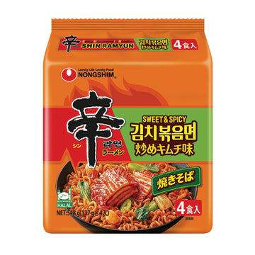 Nongshim Shin Ramyun Sweet and Spicy Kimchi Stir Fry Style, Instant Ramyun with Kimchi Flavor, Spicy & Savory Stir Fried Style K