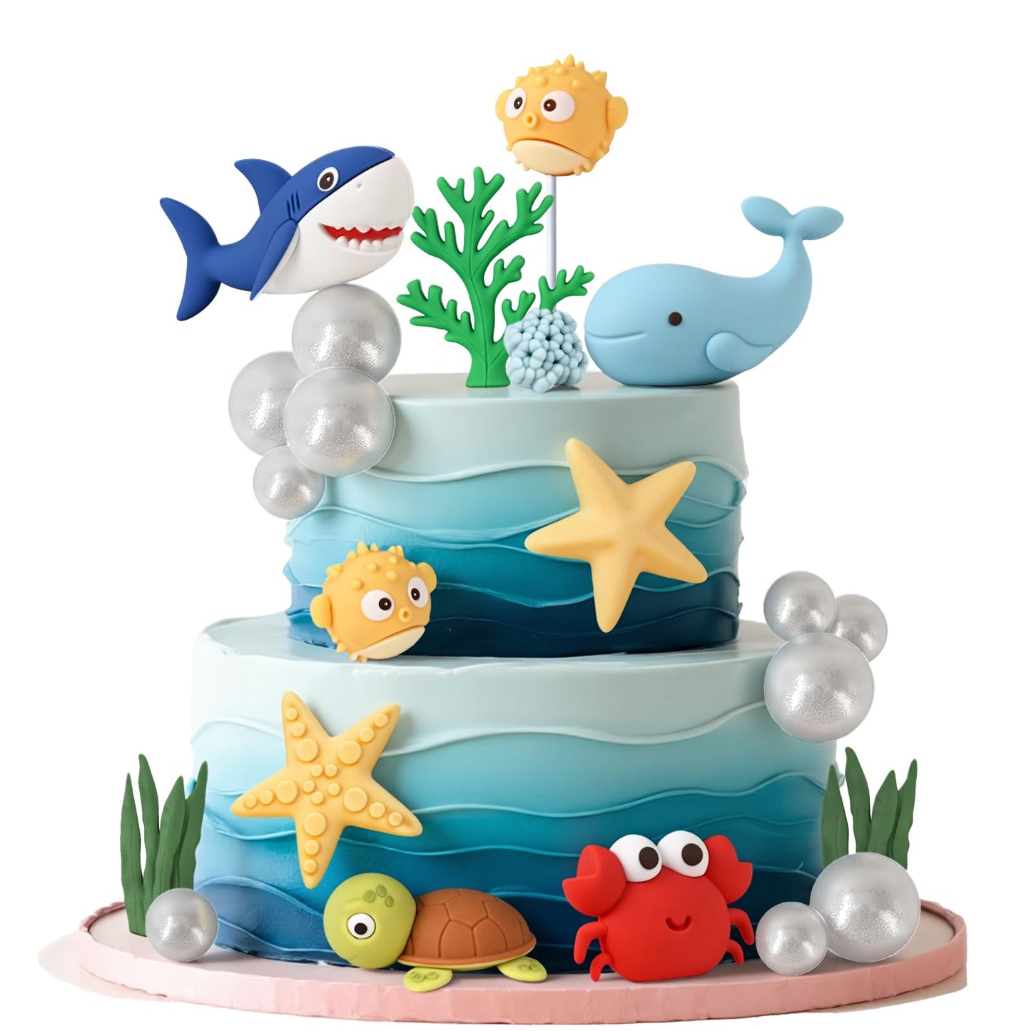 Under The Sea Cake Decorations Sea Ocean Cake Toppers With Marine Theme Whale Turtle Pufferfish Cake Topper For Under The Sea Theme Baby Shower Birthday Party